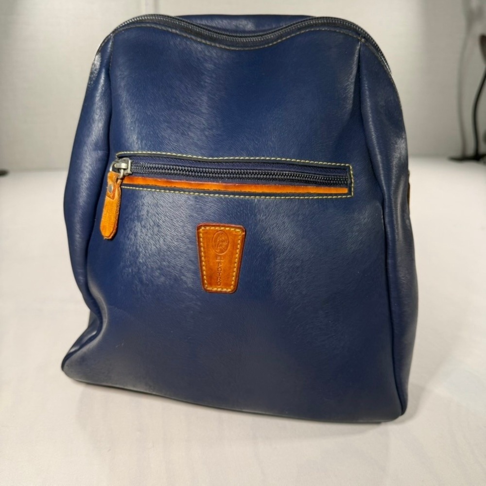 El Potro Backpack Women Small Navy Blue Leather Trim Convertible Vintage Bag